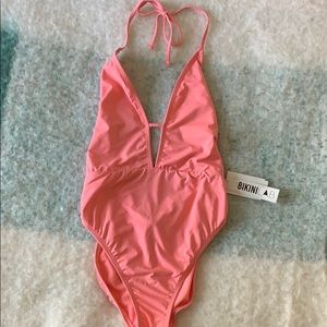 Bikini Lab Rack solid plunge 1 piece suit size M